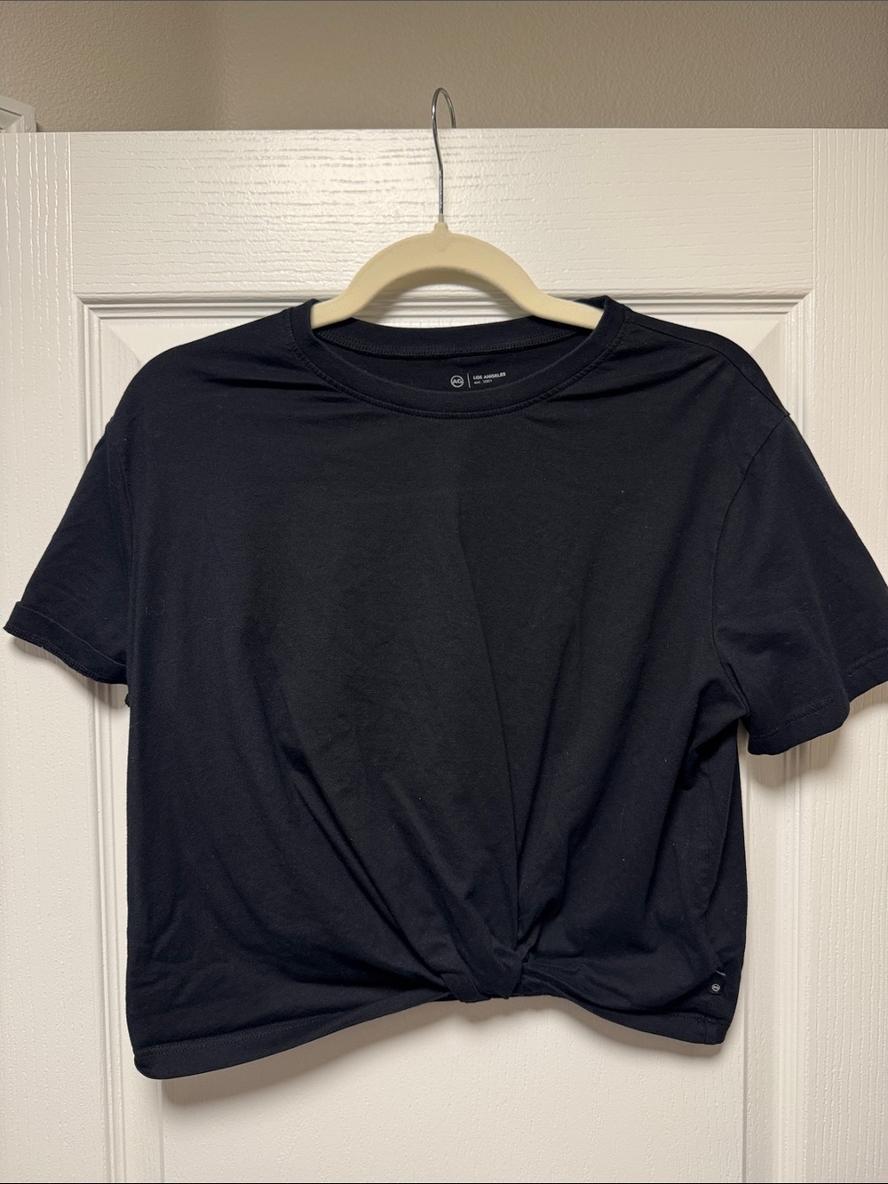 AG Cropped Black Twist-Front Tee